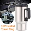 12V Car Charging Electric Kettle Stainless Steel Heated Thermos Travel Coffee Mug, Silver. 