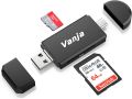 Vanja Type C Card Reader, 3-in-1 USB 2.0 Portable Memory Card Reader and Micro USB to USB C OTG Adapter for SDXC, SDHC, SD, MMC, RS-MMC, Micro SDXC, Micro SD, Micro SDHC Card and UHS-I Cards (Black). 