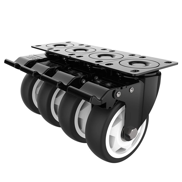 4 inch Swivel Caster Wheels,Rubber Base with Safety Brake & Top Plate & Bearing Heavy Duty, Total Capacity 1200lbs (Pack of 4)