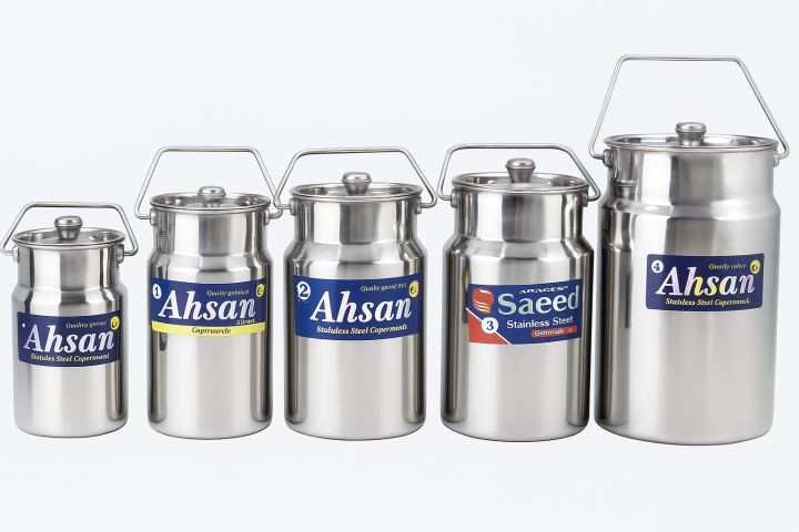 Stainless Steel Milk Can, Dool for Milk & Water, Ghee Container – Leakproof Steel Milk Dabba with Handle – Desi Style Milk Drum for Kitchen & Dairy Use – Sizes 1L to 5L – Heavy Duty & Durable – Tehzeeb Crockery