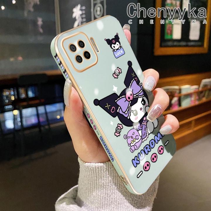 chenyyka For OPPO A73 2020 F17 Case Cartoon Cute Kuromi Pattern New Design Side Plating Silicone Phone Casing Full Lens Cover Camera Shockproof Shell Protection Softcase