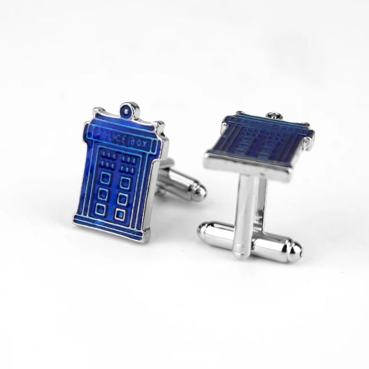 【Good-Love Store】Classic Dr Who Blue Enamel Cuff Links Shirt Brand Cuff High Quality Cufflinks for Men Television Jewelry
