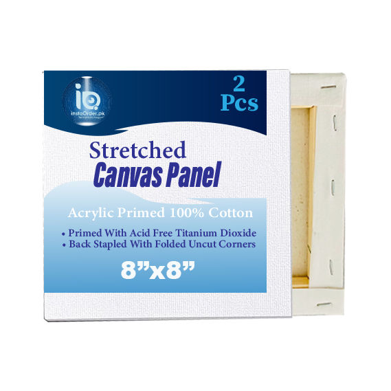 InstaOrder - 2 Pcs – 8x8 Inch Primed Canvases for Painting, 100% Cotton Stretched Canvas, Art Supplies for Acrylic Pouring, Oil Painting and Watercolor, Acid Free Canvas - Art Panel - Small Canvas – Artist