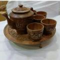Creative Wooden Tea Set, Wooden Handicraft Tea Cup Teapot Set, Carving wooden 5 Cup and kettle Set.. 