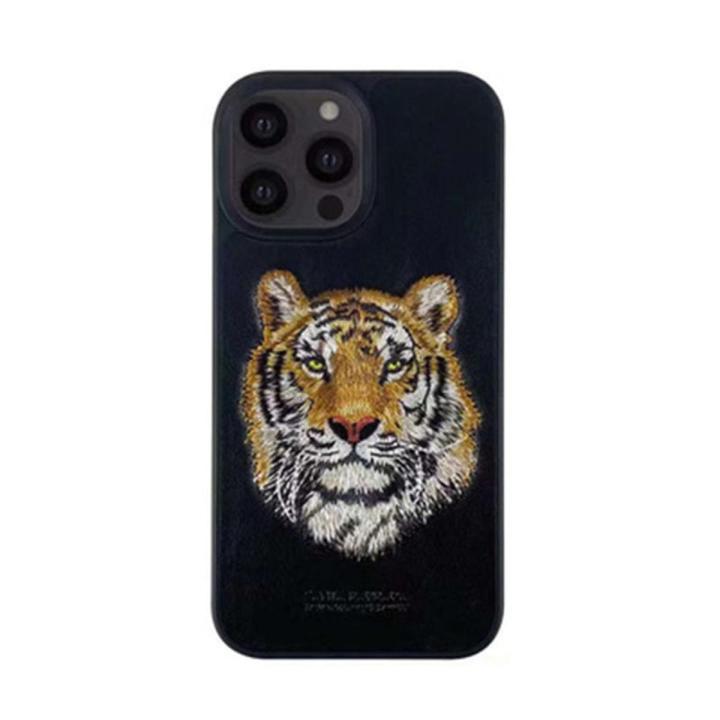 Santa Barbara Polo & Racquet Club ® Elegant Savana Genuine Leather Back Case Cover for Apple iPhone 13 Pro Max Tiger Wolf Cat leopard Cover