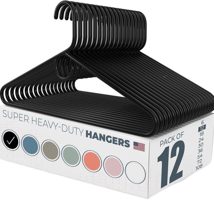 Hanger hanging stand- hijab hanger - towel hanger- kids hanger - cloth hanging stand -clothes hangers - drying stand - Plastic Hanger - cloth stand - Door hanger - new clothing stand Holder Large Pack of 12 (Random Designs and black color  Colors))-