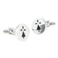 Silver Tone Round Black Enamel Ermine Canton Cufflinks Father's Day Birthday Wedding Gifts Cuff Links. 