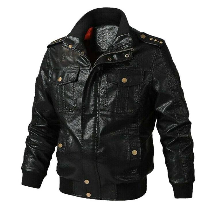 MEN BLACK AVIATOR BIKER LEATHER JACKET