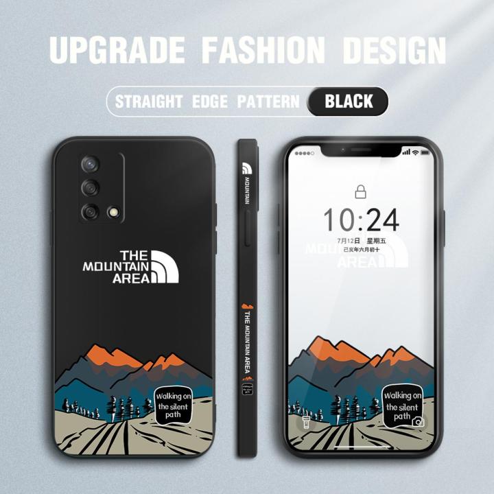 Jizetin for OPPO F19 / A74 / A95 Case Side Design Phone Cover INS Style Simple Elegant The Natural Mountain Area Edge Printing Liquid Silicone Trend Case