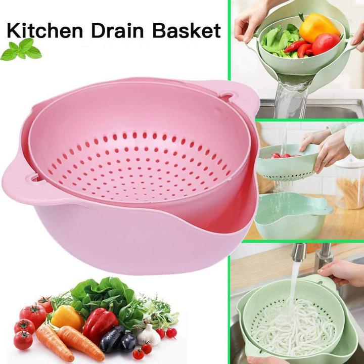 Double Drain Basket Bowl Washing vegetables basket，Rotating drain basket plastic fruit bowl，Washing vegetables plate，Rotating drain basket Plastic fruit bowl。 Rotate fruit salad basket plate