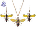 Yellow Bee Necklace Earrings Set  For Girls Best Gift Locket Metal Chain Simple Stylish Never Fade Pendant Jewelry Set for Girls Jewelry set. 