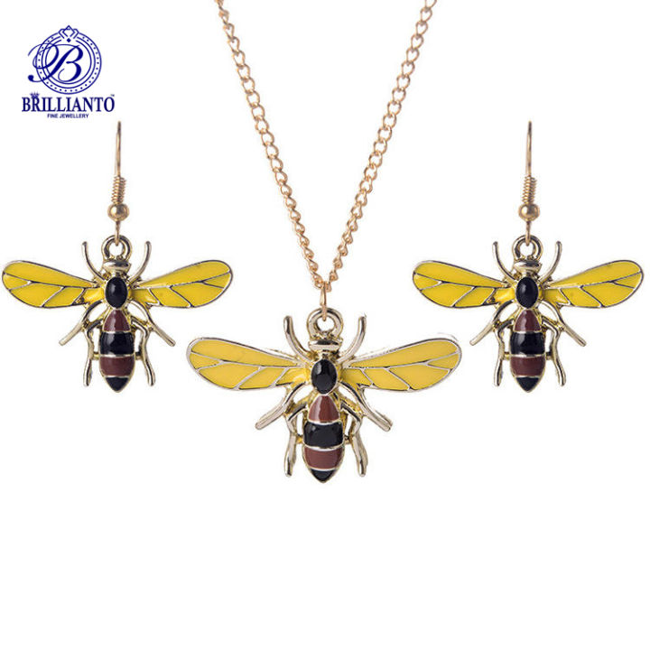 Yellow Bee Necklace Earrings Set  For Girls Best Gift Locket Metal Chain Simple Stylish Never Fade Pendant Jewelry Set for Girls Jewelry set