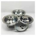 Durable Made Set OF 3 Stainless Steel Glass Lids Curry Serving Dishes Donga Set Salan Donga Set 800ML,900ML,1000ML Silver-Basic Kitchen Gadgets/Accessories. 