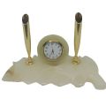 Table Clock Marble Granite stone with Pen holder. 