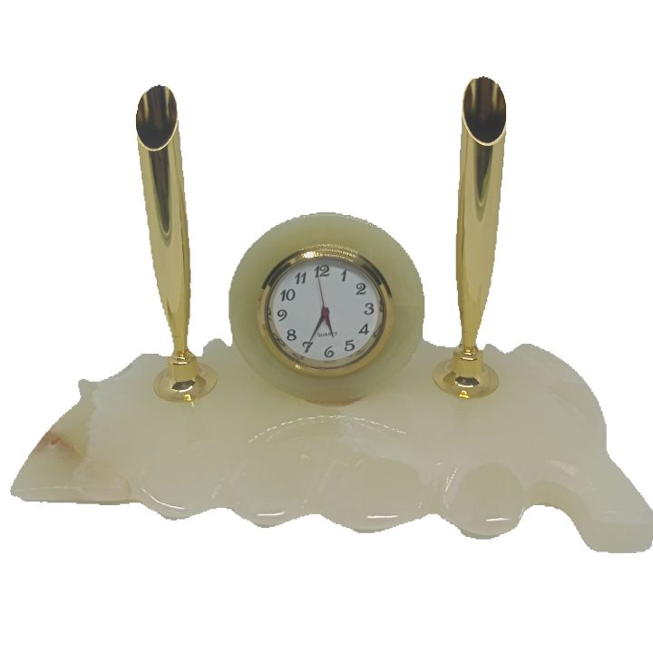 Table Clock Marble Granite stone with Pen holder