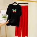 Black T-Shirt & Trouser Set with Rainbow Butterfly Print | Soft Cotton Jersey Casual & Nightwear for Women & Girls (S-XL & 7-14 Years). 