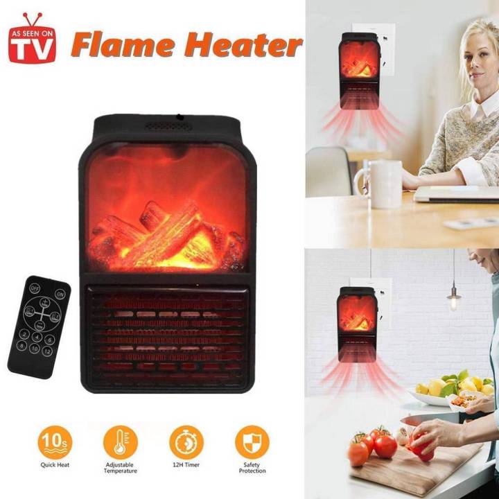 1000W Mini Portable Electric Heater Fan Air Warmer Fireplace Flame Heater Remote Control Handy Mini Heater Fan for Office Home With Remote Control