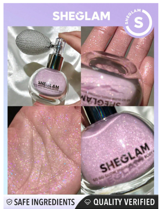 SHEGLAM Go Go Glow Highlighting Body Mist-Love Bomb Body Glitter Powder Spray High-Shine Finish Multi-Use Shimmer Glow Highlighter Face Makeup Black Friday Winter Purple Pink Gifts Highlighter