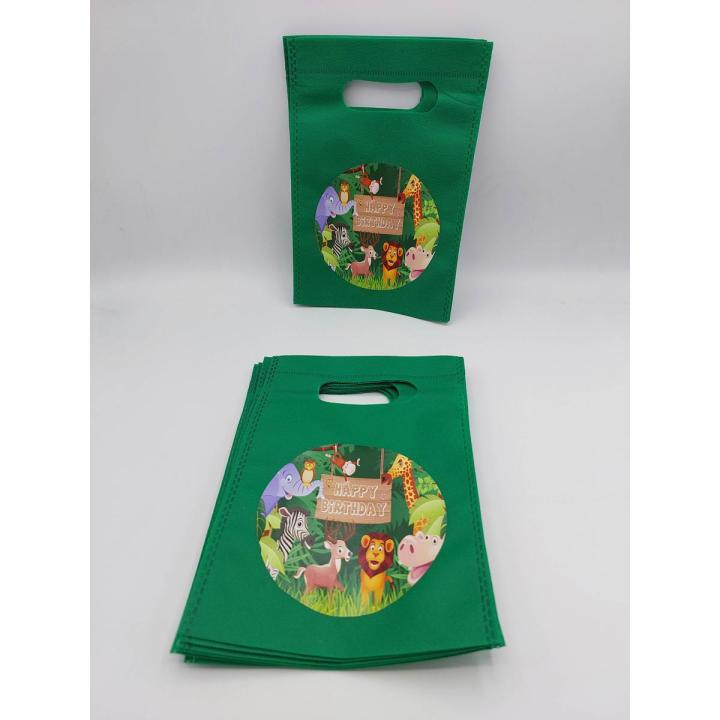 JUNGLE THEME GOODY BAGS PACK OF 10 JUNGLE THEME FABRIC MATERIAL FAVOR BAG