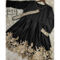 Stitched Stylish Embroidered Pearl Neck Shirt With Trouser and Belt (Two Piece Suit) For Women/ Embroidered 2-piece Suit for Women/Girls/Ladies. 