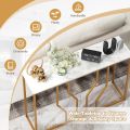 Gold Console Table, 40” Modern Narrow Entryway Table with Marble effect MDF Sheet Tabletop, Metal Frame, Long Couch Table, Behind Sofa Table. 