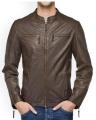 Brown-Faux Leather Treakwood Jacket-For Men. 