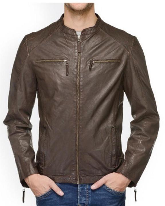 Brown-Faux Leather Treakwood Jacket-For Men