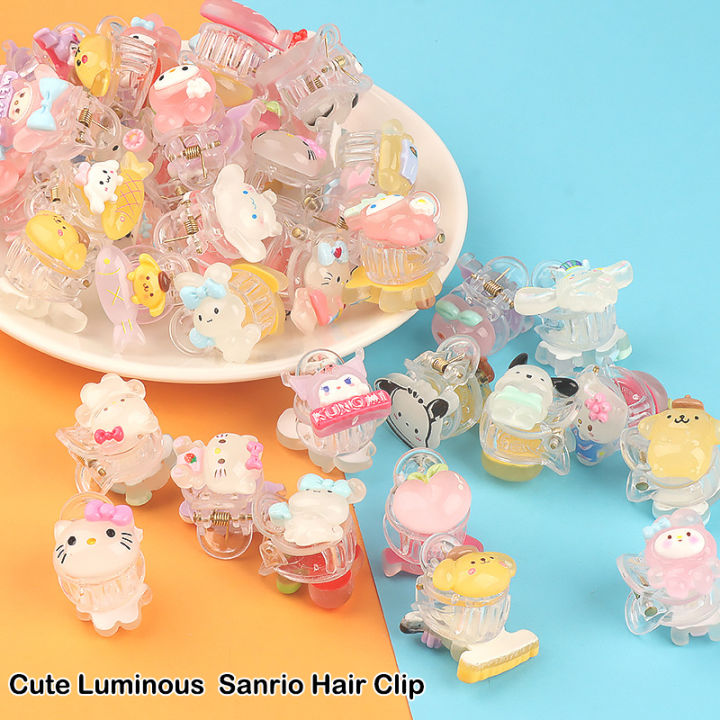 1Pc Luminous Hair Claw Cartoon Sanrio Hairpin Hello Kitty Melody Kuromi Crab Clip Women Hair Clip Barrette Hair Accessories Yao Store