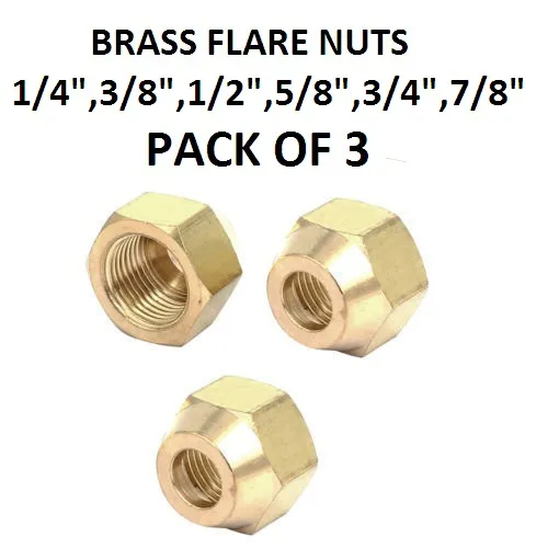 Pack%20Of%203%20Brass%20Flare%20Nut%201/4"%20Nuts%20HVAC%20Brass%20Nut%201/4%20Inch%20Heavy%20Duty%20Brass%20Fittings%20AC%20Parts%20NUT%201/4inch%20-%20Image%202