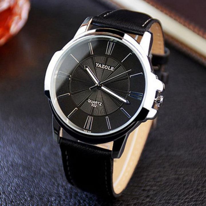 YAZOLE Leather Strap Waterproof Luminous Fashion Quartz Watches For Men 332