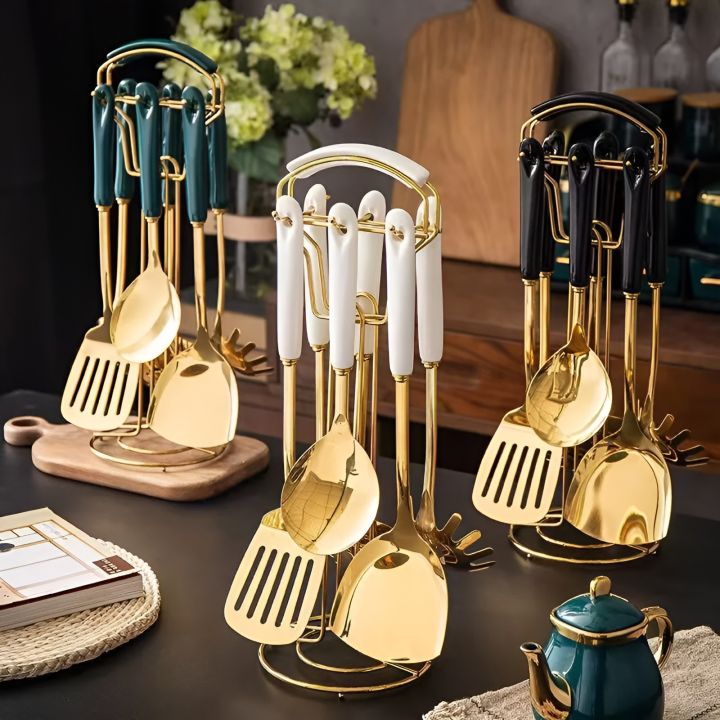 7PSC STAINLESS STELL KITCHENWARE SET / CERAMIC HANDLE NORDIC KITCHEN TOOLS