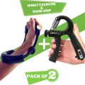 Pack of 2 (1) Adjustable Sports Grip R Shaped Measurable Exercise Force Spring Gripper Finger Gripper Carp Expander and (1) Wrist Exerciser Hand Strengtheners Wrist and Forearm Strengthening Grip Exercises Equipment Heavy Carbon Steel Non-Slip equipment. 