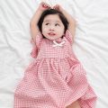Adorable Summer Baby Girls Dress Pure Cotton Korean Style Princess Kids Dress Plaid. 