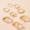 Gold Ring Round Heart Chinese Knot Ring Geometric Chain Heart 8 Piece Rings for girls for women low price. 