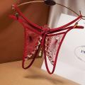 Breathable Mesh Hot Embroidered Lingerie Women's Open Crotch Free Pearl Women's T-Back Thin 2254. 