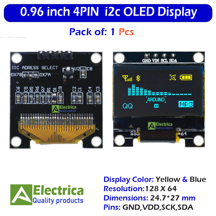 4 pin Original 0.96'' Yellow Blue OLED IIC Serial OLED Display Module 128X64 I2C SSD1306 12864 LCD Screen Board For Arduino by Electrica