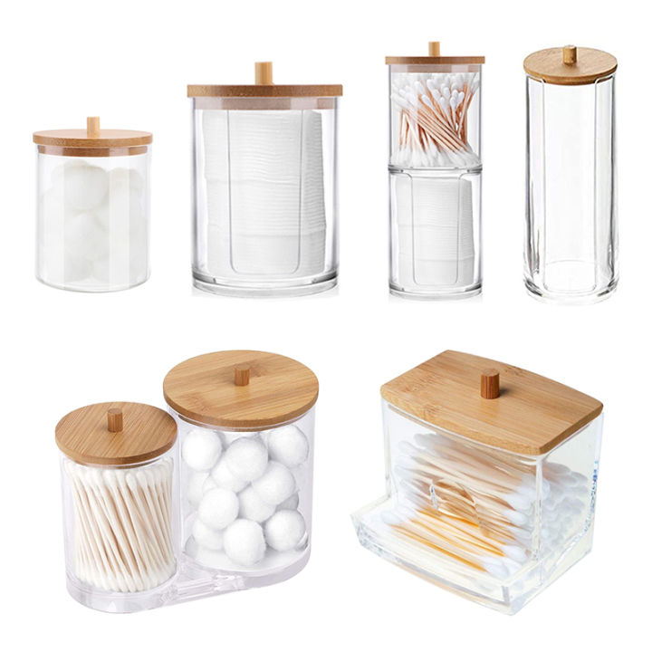 Makeup Cotton Pad Organizer Storage Box For CottonSwab Container with Bamboo Lid Conbo
