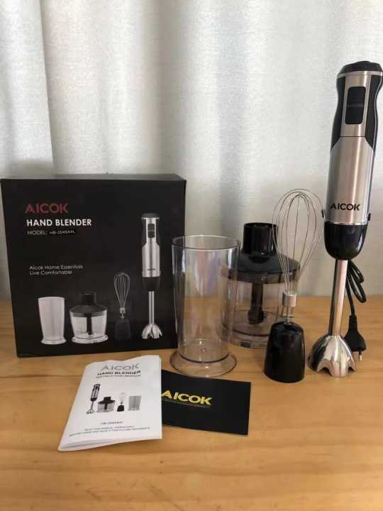 Hand Blender, Aicok 4-in-1 Immersion Blender, Stick Blender, 6 Speed Control, Hand Mixer Sets Includes Food Chopper, Egg Whisk, and BPA-Free Beaker (600ml), 400W, Black