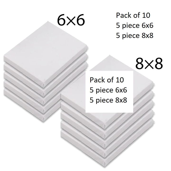 10 Pack Mini Canvas Panels - 5pcs (6 x 6 ), 5 pieces ( 8 x 8 )100% Small Cotton Stretched Canvas Boards for Painting  100% Small Cotton Stretched Canvas Boards