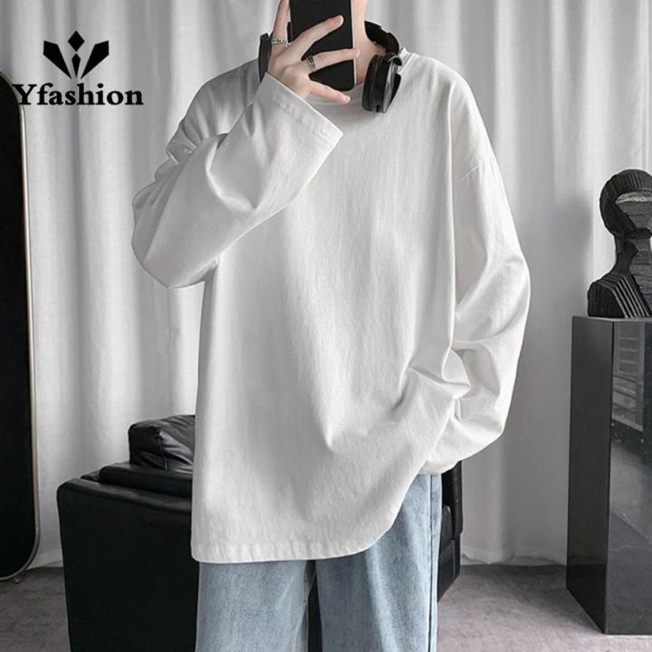 Men Long Sleeves Tops Solid Color Loose Casual Bottoming Shirt