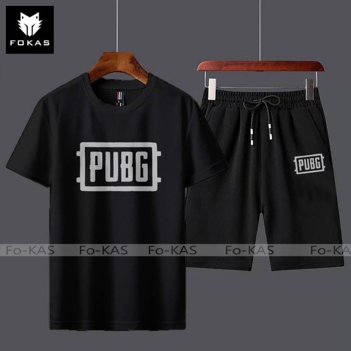 Black Trendy PUBG Printed Tracksuit Cotton Fabric T-Shirt & Shorts for Summer Elegant Suits gym_Track Suit pubg Printed tshirts+short Casual Wear for Men