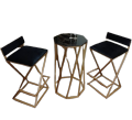 Modern Bar Stool Set With Centre Table: Versatile Z-Bar Stools in Sleek Black, Ideal for Café, Breakfast, Kitchen, and Coffee Table Use. 