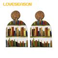 Lightweight Book Earrings Unique Book Themed Acrylic Earrings Trendy Waterdrop Shape Dangle Earrings with Book Shelves Pattern for Women Perfect Gift for Book Lovers Book Lover Earrings. 