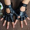 【HOT】 1 Pair Halloween Black Pu Leather Fingerless Gloves Female Half Finger Driving Women Fashion Punk Gloves Dance Rivets Gloves. 