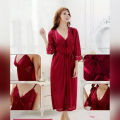 Nighty 3 Piece Night Wear For Women / Sleepwear / Sexy Nighty (GOWN + Inner Dress+ Pyjama) Maroonn. 