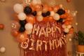Elegant Birthday Rose Gold Theme Decorations with Black Balloons Combo. 