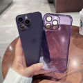 Luxury Plating Transparent/ Deep Purple Case For iPhone 14 Pro Max Silicone purple Cover funda ( Purple - Transparent  ). 