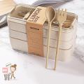 【Footprint】 Japanese 3 Layer Wheat Straw 900ML Lunch Box Portable Picnic Food Fruit Container Storage Box Wheat Plastick Travel Eco-Friendly School Office With Spoon And Fork Tableware Bento Box. 