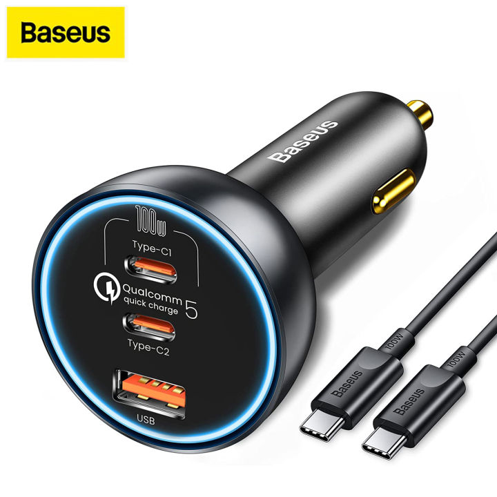 Baseus 160W USB-C Car Charger, Type-C Car Charger, QC5.0 PD3.0 PPS 3 Ports Super Fast Charging Car Phone Charger Adapter for iPhone 13 12 11 Pro Max, Samsung Galaxy S22 S21 iPad Macbook Pro Air Laptop & More