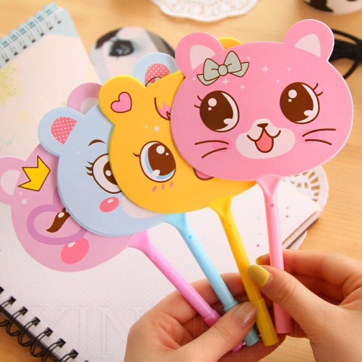 1 Pcs 0.5mm Blue Refill Cartoon Fan Pen 2-in-1 Cute Fan Ballpoint Pencil Toy School Office Stationery Pressing Writing Gel Ink Pen
